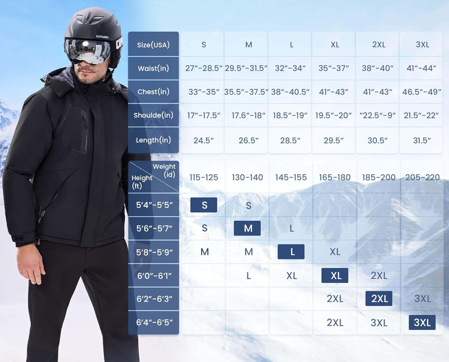 Men'S Waterproof Ski Jacket Warm Winter Snow Coat Mountain Windbreaker Hooded Raincoat